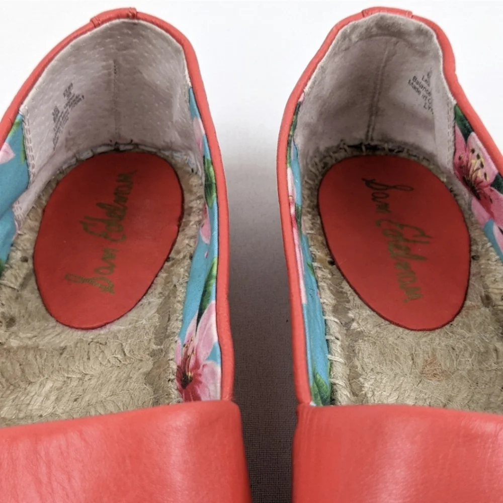 Sam Edelman Lynn Leather Espadrille Jute Toe Cap Slip On Beachy Coastal Orange 8